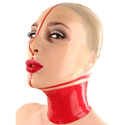 ZOUTYI Latex Haube Gummi Maske Handgemachte Transparent Offenen Augen Halloween Cosplay Kostüme Für Männer Frauen,Rot,L von ZOUTYI