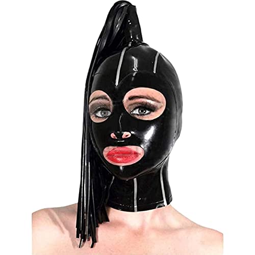 ZOUTYI Latex Haube Mit Latex Perücke Zurück Zipper Handgemachte Maske Club Tragen Frauen Halloween Cosplay Kostüme,Schwarz,XS von ZOUTYI