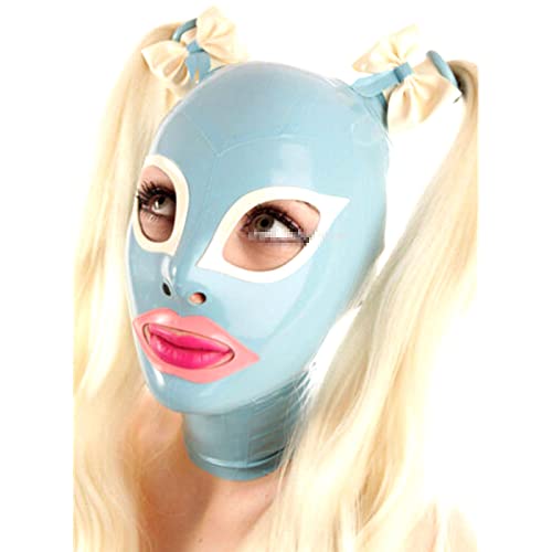 ZOUTYI Latex Maske Gummi Haube Mit Zwei Braid Perücken Maske Cosplay Maske Latex Kopfbedeckungen,Blau,L von ZOUTYI