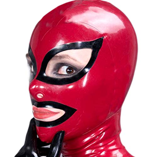 ZOUTYI Natur Latex Maske Öffnungen Augen Mund Latexmaske Eine Bemerkenswerte Maske Voller Geheimnisvoller Atmosphäre Perfekt Für Cosplay Show Party Selbstgenuss Und Ideal Sm,Rot,XXL von ZOUTYI