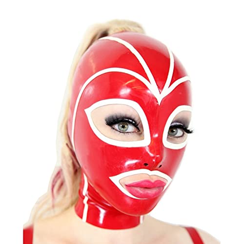 ZOUTYI Sexy Natürliche Latex Gummi Haube Mit Top Haar Der Loch Maske Handgemachte Kostüme,Rot,L von ZOUTYI