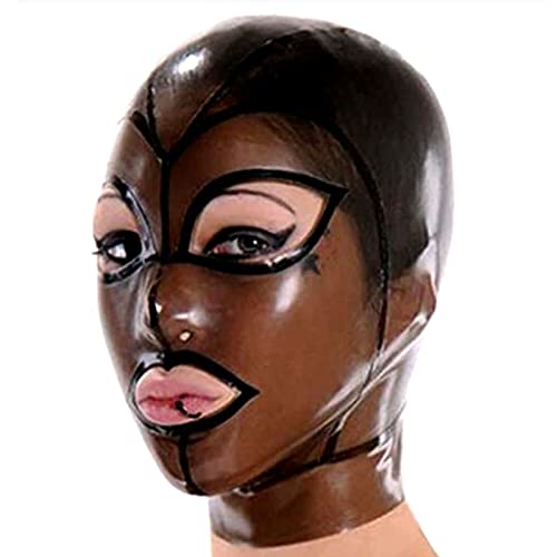 ZOUTYI Transparent Schwarz Latex Haube Zurück Zipper Schöne Mädchen Gummi Maske Club Halloween Kostüme Für Frauen,Schwarz,L von ZOUTYI