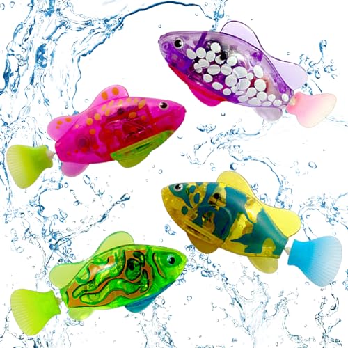 ZOYDP ZOYDP 4 Stück Robo Fish, Robo Fische für Kinder, Roboter Badewanne Fische, Schwimmende Fische, Künstliche Bewegliche Fische, Wiederverwendbare Schwimmende Roboterfische mit LED-Leuchten von ZOYDP