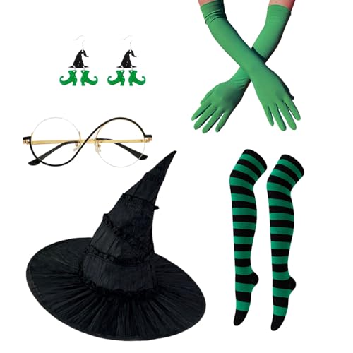 ZPEGeigy Mystic Runen Hexenhut Kostüm Zubehör Brille Grün Handschuhe Gestreifte Strümpfe Freundschaft Passende Armbänder Krone Hexenhut Ohrringe Erwachsene Halloween Film Cosplay für Party ZPEGeigy Mystic Runen Hexenhut Kostüm Zubehör Brille Grün Handschuhe Gestreifte Strümpfe Freundschaft Passende Armbänder Krone Hexenhut Ohrringe Erwachsene Halloween Film Cosplay für Party von ZPEGeigy