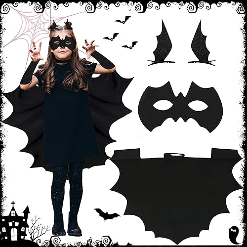 ZPQAODI Halloween Fledermauskostüm für Kinder, Kinder Kostüm Fledermaus Flügel, 4-teiliges Set, Inclusive Fledermaus Kostüm, Fledermaus Maske,2 x Haarspangen,für Halloween Fasching Motto Cosplay Party ZPQAODI Halloween Fledermauskostüm für Kinder, Kinder Kostüm Fledermaus Flügel, 4-teiliges Set, Inclusive Fledermaus Kostüm, Fledermaus Maske,2 x Haarspangen,für Halloween Fasching Motto Cosplay Party von ZPQAODI