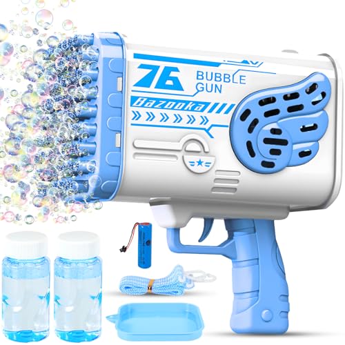 ZPQAODI Seifenblasenmaschine Bubble Machine,76 Löcher, Elektrische Wasserpistole Outdoor Spielzeug, Seifenblasen Hochzeit Toy Gun Mit Lichtern für Kinder Geburtstag Party, Bubble Gun (Blau) von ZPQAODI