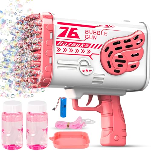 ZPQAODI Seifenblasenmaschine Bubble Machine,76 Löcher, Elektrische Wasserpistole Outdoor Spielzeug, Seifenblasen Hochzeit Toy Gun Mit Lichtern für Kinder Geburtstag Party, Bubble Gun (Rosa) von ZPQAODI