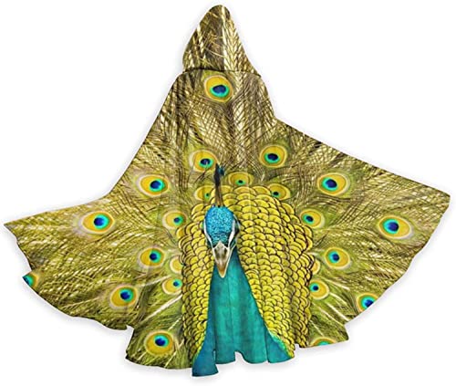 ZQBDFC Maskottchen Pfau mit goldenen Federn auf dem Bildschirm Halloween Kapuzenumhang Erwachsene Herren und Damen Umhang Cosplay Party Supplies Kleid Kleidung Geschenk Kostüme von ZQBDFC