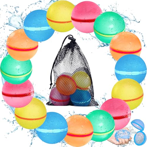 ZQEJEFD 15 Stück Wasserbomben Wiederverwendbar, Wasserballoons Schnellfüller mit Mesh Bag, Selbstschließend, Silikon Wasserballons für Wasserschlachten, Outdoor, Pool, Wasserpark Geeignet von ZQEJEFD