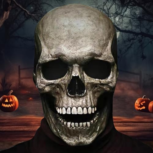 ZQEJEFD Halloween Maske Realistische Halloween Totenkopfmaske mit Beweglichem Kiefer, Gruselige Skelett Maske Latexmaske,Helloween Deko Schädelmaske Horror Maske für Erwachsene Cosplay Halloween Party von ZQEJEFD
