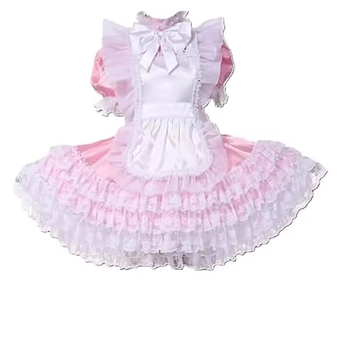ZQIAOYUUPHOWF Frauen Sissy Pink Maid Cosplay Kleid Satin Flauschige Bow Männer Abschließbar Halloween Kostüm,Frauen Rosa,M von ZQIAOYUUPHOWF
