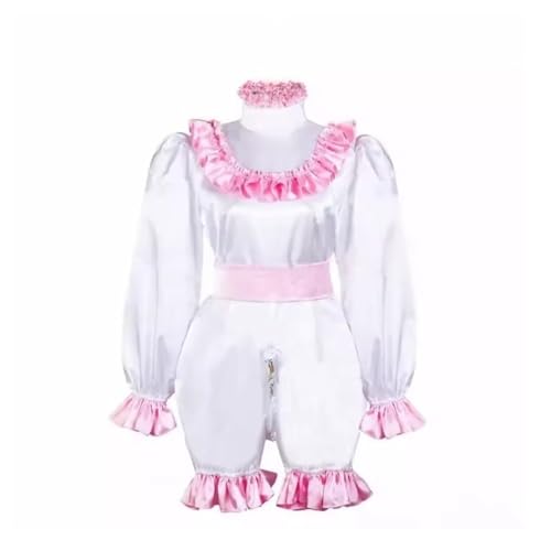 ZQIAOYUUPHOWF Frauen Sissy White Satin Lockable Kleid Maid Cosplay Männer Kostüm Halloween Party Individuell,Frauen Weiß,3xl von ZQIAOYUUPHOWF
