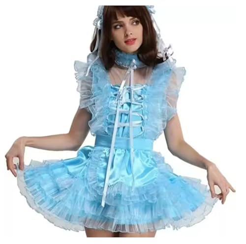 ZQIAOYUUPHOWF Männer Und Frauen Satin Maid Cosplay Kostüm Sissy Abschließbares Kleid Lolita,Männer,L von ZQIAOYUUPHOWF