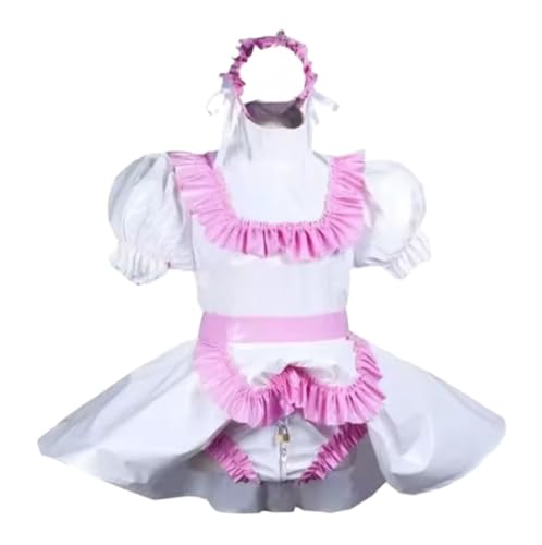 ZQIAOYUUPHOWF Men And Women French Maid Sissy Lockable White PVC Ruffled Cosplay Costume Lolita,Männer,Xxs von ZQIAOYUUPHOWF