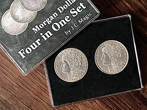 ZQION Four in One Morgan Dollar Magic Trick Coin Set - Magic Trick Set - Coin Magic Set - Magic Trick Set for Kids, Teens, Adults - Includes Morgan Dollar, 3 Expanded Shells, Instructional Video von ZQION