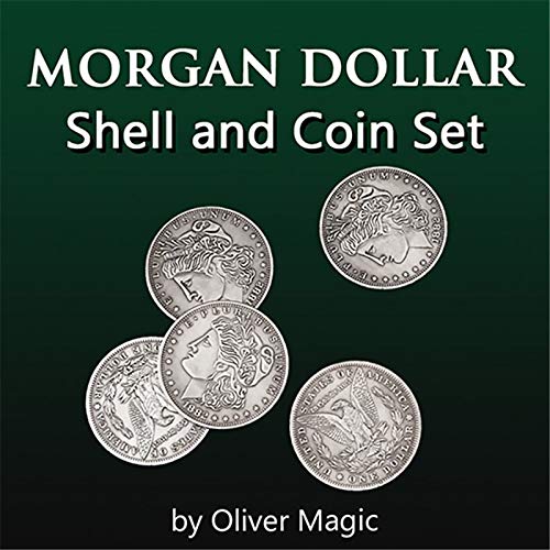 ZQION Morgan Dollar Muschel und Münze Set (5 Münzen + 1 Kopf Schale + 1 Schwanz Shell) Magic Tricks Coins Gimmick Magic Illusions Coin Props von ZQION