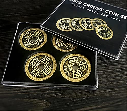 ZQION Super chinesisches Münzset (Qianlong, Morgan Größe) – Zaubertrick-Set – Zaubermünzen – 4 Qianlong-Münzen, 1 erweiterte Schale – ab 6 Jahren von ZQION