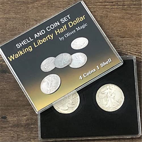 ZQION Walking Liberty Half Dollar Muschel und Münze Set (4 Münzen 1 Hülle) Magic Tricks Stage Close Up Magic Coins Gimmick von ZQION