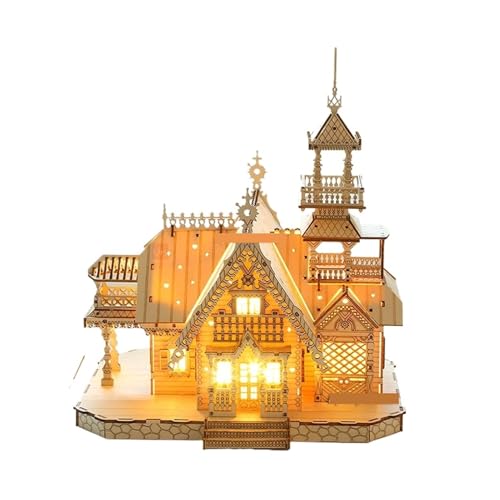 ZQMKQCEK 3D-Holzpuzzle Villa Haus Königliches Schloss mit Licht Montage Spielzeug Kind Erwachsene DIY Modellbausätze Schreibtischdekoration als Geschenk von ZQMKQCEK