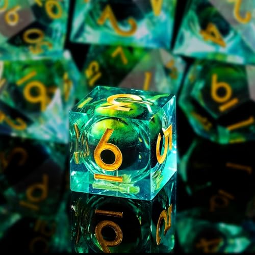 ZQMW DND Würfel Set, Drachenauge Polyedrische Harz Spielwürfel, 7 Stück Handmade D&D Würfel, Rollenspiel Würfel für Dungeons and Dragons RPG MTG DND Dice Set, Grün von ZQMW