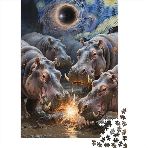 Hippopotamus 1000 Teile Puzzle Farbenfrohes Legespiel Rätsel Lernspiel Klassische Puzzlespiele Puzzles Für Erwachsene Home Dekoration 1000pcs (75x50cm) von ZRHSADO