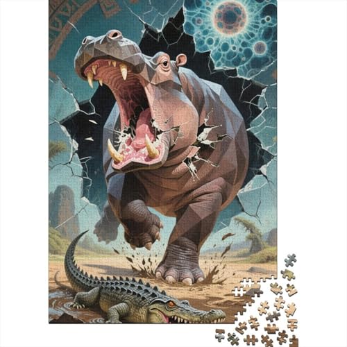 Hippopotamus Puzzle 1000 Teile Geschicklichkeitsspiel Rätsel Herausforderung Spielzeug Klassische Puzzlespiele Für Erwachsene Kinder Home Dekoration 1000pcs (75x50cm) von ZRHSADO