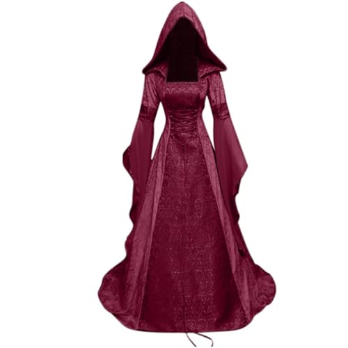 Damen Mittelalter Kleidung Kleid Renaissance Halloween Kostüm Damen Gothic Mittelalter Kleid Lang Mit Kapuze Gothic Kostüm Frauen Halloween Karneval Maxikleid Korsett Prinzessin Faschingskostüme von ZRYAZQ
