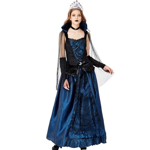 Halloween Kostüm Damen Hexe Set Hexenkleid Damen Lang Hexenkostüme für Erwachsene Halloween Hexen Kleid Outfit Ink. Hexenhüt Handschuhe Halskette Karneval Kostüm Frauen Cosplay Faschingskostüme von ZRYAZQ