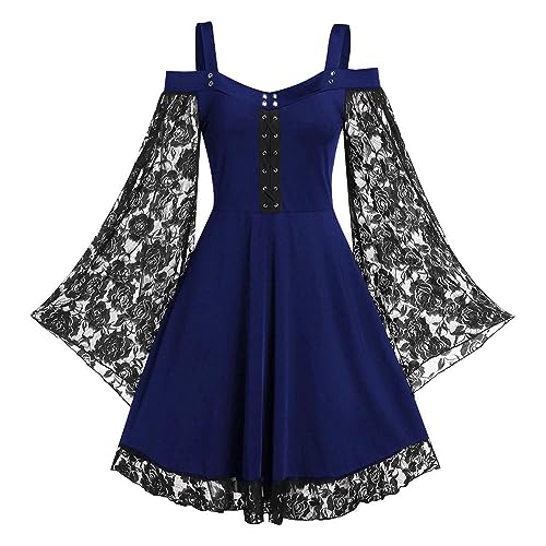 ZRYAZQ Gothic Kleidung Damen Kleid Große Größen Renaissance Halblang Gothic Kleid Damen Steampunk Spitze Ärmel Mittelalter Kostüm Frauen für Halloween Karneval Faschingskostüme Partykleid Mittelalter von ZRYAZQ