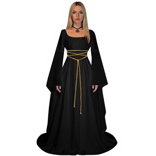 ZRYAZQ Halloween Damen Kostüm Mittelalterkleid Korsett Mittelalter Kleidung Damen Kleid Renaissance Trompetenärmeln Hexenkleid Lang Halloween Kleid Gothic Faschingskostüme Karneval Kostüm für Frauen von ZRYAZQ