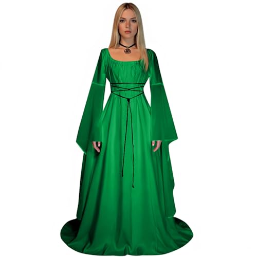 ZRYAZQ Halloween Damen Kostüm Mittelalterkleid Korsett Mittelalter Kleidung Damen Kleid Renaissance Trompetenärmeln Hexenkleid Lang Halloween Kleid Gothic Faschingskostüme Karneval Kostüm für Frauen von ZRYAZQ