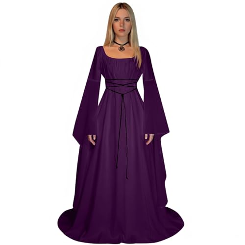 ZRYAZQ Halloween Damen Kostüm Mittelalterkleid Korsett Mittelalter Kleidung Damen Kleid Renaissance Trompetenärmeln Hexenkleid Lang Halloween Kleid Gothic Faschingskostüme Karneval Kostüm für Frauen von ZRYAZQ