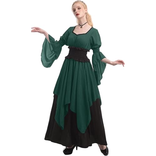 ZRYAZQ Kostüm Halloween Damen Gothic Mittelalter Kleid Renaissance Gothic Lang Mittelalter Kleidung Damen Kleid Halloween Karneval Kostüm für Frauen Vintage Faschingskostüme Hexenkleid Korsett von ZRYAZQ