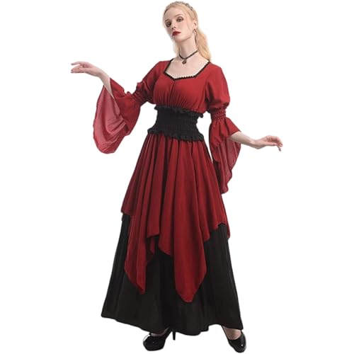 ZRYAZQ Kostüm Halloween Damen Gothic Mittelalter Kleid Renaissance Gothic Lang Mittelalter Kleidung Damen Kleid Halloween Karneval Kostüm für Frauen Vintage Faschingskostüme Hexenkleid Korsett von ZRYAZQ