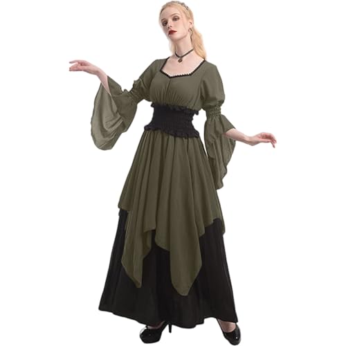 ZRYAZQ Kostüm Halloween Damen Gothic Mittelalter Kleid Renaissance Gothic Lang Mittelalter Kleidung Damen Kleid Halloween Karneval Kostüm für Frauen Vintage Faschingskostüme Hexenkleid Korsett von ZRYAZQ