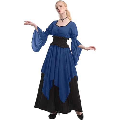 ZRYAZQ Kostüm Halloween Damen Gothic Mittelalter Kleid Renaissance Gothic Lang Mittelalter Kleidung Damen Kleid Halloween Karneval Kostüm für Frauen Vintage Faschingskostüme Hexenkleid Korsett von ZRYAZQ