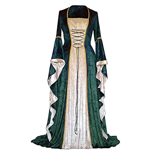 ZRYAZQ Mittelalter Kleidung Damen Große Größen Kleid Renaissance Halloween Kostüm Damen Mittelalter Kleid Lang Halloween Korsett Karneval Kostüm für Frauen Gothic Maxikleid Langarm Faschingskostüme von ZRYAZQ