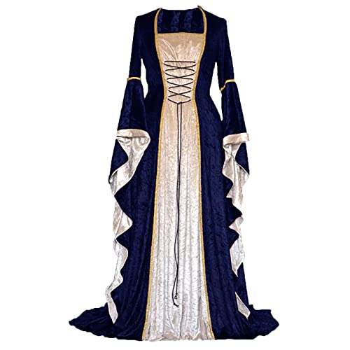 ZRYAZQ Mittelalter Kleidung Damen Große Größen Kleid Renaissance Halloween Kostüm Damen Mittelalter Kleid Lang Halloween Korsett Karneval Kostüm für Frauen Gothic Maxikleid Langarm Faschingskostüme von ZRYAZQ