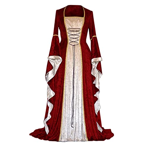 ZRYAZQ Mittelalter Kleidung Damen Große Größen Kleid Renaissance Halloween Kostüm Damen Mittelalter Kleid Lang Halloween Korsett Karneval Kostüm für Frauen Gothic Maxikleid Langarm Faschingskostüme von ZRYAZQ