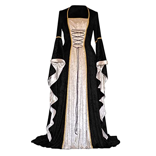 ZRYAZQ Mittelalter Kleidung Damen Große Größen Kleid Renaissance Halloween Kostüm Damen Mittelalter Kleid Lang Halloween Korsett Karneval Kostüm für Frauen Gothic Maxikleid Langarm Faschingskostüme von ZRYAZQ
