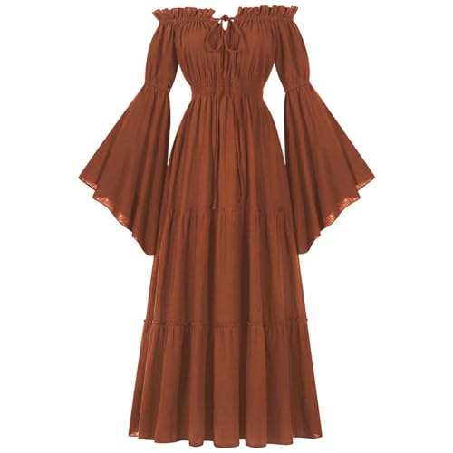 ZRYAZQ Mittelalter Kleidung Damen Kleid Renaissance Vintage Halloween Kleid Damen Mittelalter Lang Korsett Halloween Kostüm für Frauen Mittelalterkleid Langarm Off Shoulder Karneval Faschingskostüme von ZRYAZQ