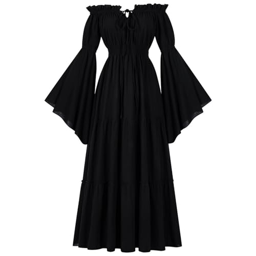 ZRYAZQ Mittelalter Kleidung Damen Kleid Renaissance Vintage Halloween Kleid Damen Mittelalter Lang Korsett Halloween Kostüm für Frauen Mittelalterkleid Langarm Off Shoulder Karneval Faschingskostüme von ZRYAZQ