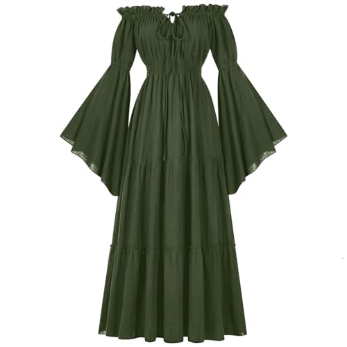 ZRYAZQ Mittelalter Kleidung Damen Kleid Renaissance Vintage Halloween Kleid Damen Mittelalter Lang Korsett Halloween Kostüm für Frauen Mittelalterkleid Langarm Off Shoulder Karneval Faschingskostüme von ZRYAZQ
