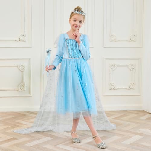 ZSJMY Elsa Princess Costume, Children's Dress Set, Removable Shoulder Cape, for Girls Halloween Christmas Fancy Dress Carnival Party, Create the Perfect Fairytale Look (140) von ZSJMY