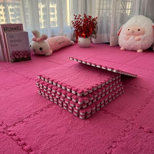 12 Stück Ineinandergreifende Plüsch-Schaumstoffmatte, 30 x 30cm Wohnzimmer-Schlafzimmer-Teppichfliesen, Zusammensteckbare Schaumstoff-Bodenfliesen Für Spielz (Rosa, 30cm*30cm*1.25cm) von ZSRedHong