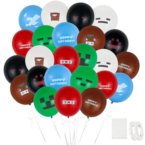 24 Pixel-Luftballons, Gaming-Mottoparty-Zubehör für Jungen und Mädchen, Pixel-Ballons, Geburtstagsparty, Raumdekoration von ZSYIULIA