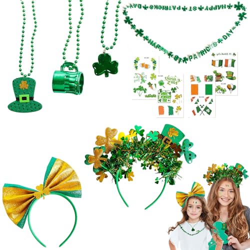 St. Patricks Day Zubehör Set St. Patrick's Day Party Dekorationen Irland St. Patricks Day Schleife Stirnband Halsketten Tattoos Grünes Kleeblatt Outfits Kostüm Zubehör Foto Requisiten für irische St. Patricks Day Zubehör Set St. Patrick's Day Party Dekorationen Irland St. Patricks Day Schleife Stirnband Halsketten Tattoos Grünes Kleeblatt Outfits Kostüm Zubehör Foto Requisiten für irische von ZSYIULIA