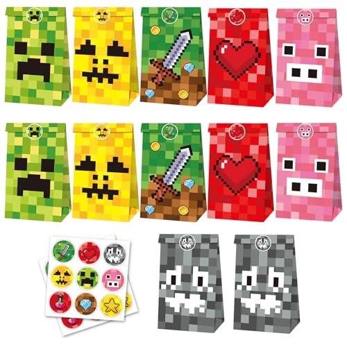 ZSYIULIA Miner Partytütenfüller 12-teiliges Set, Gamer-Partybevorzugungen mit Geschenktüten, ultimatives Gaming-Geburtstagszubehör für Kinder, Jungen-Themen-Dekorationen von ZSYIULIA