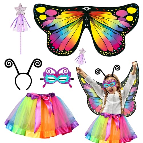 5 Stück Kostüm Schmetterling Kinder, Schmetterlingsflügel Kostüm Kinder, Schmetterling Umhang Kostüm mit Bunte Flügel, Maske, Tüllrock, Haarreif und Zauberstab, Kostüm Karneval Fasching Cosplay (A) 5 Stück Kostüm Schmetterling Kinder, Schmetterlingsflügel Kostüm Kinder, Schmetterling Umhang Kostüm mit Bunte Flügel, Maske, Tüllrock, Haarreif und Zauberstab, Kostüm Karneval Fasching Cosplay (A) von ZTBFHLZQ