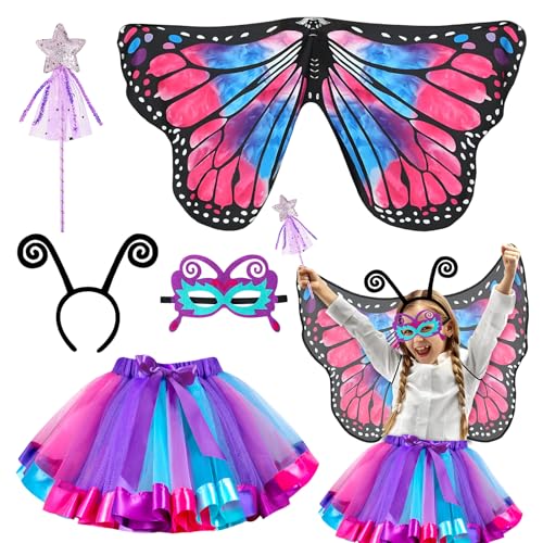 5 Stück Kostüm Schmetterling Kinder,Schmetterlingsflügel Kostüm Kinder, Schmetterling Umhang Kostüm mit Bunte Flügel, Maske, Tüllrock, Haarreif und Zauberstab, Kostüm Karneval Fasching Cosplay (D) 5 Stück Kostüm Schmetterling Kinder,Schmetterlingsflügel Kostüm Kinder, Schmetterling Umhang Kostüm mit Bunte Flügel, Maske, Tüllrock, Haarreif und Zauberstab, Kostüm Karneval Fasching Cosplay (D) von ZTBFHLZQ
